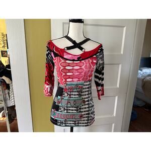 Save the Queen Top Embroidered Colorful Unique sz L